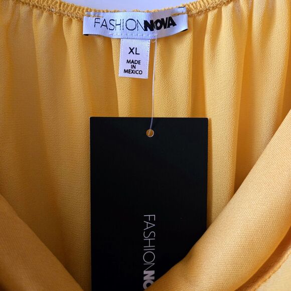 NWT Fashion Nova Women's Sweet Days Romper in Mustard. Size XL. Off-the Shoulder - Picture 5 of 10